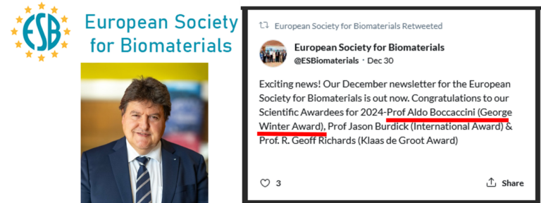 MAP lecturer Prof. Aldo Boccaccini awarded by ESB